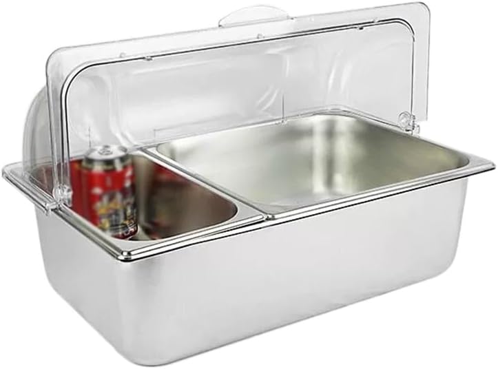 Countertop Food Serving Display Container, Buffet Condiment Dispenser Display Rack with Clear Lid Freezer Boxes for Restaurant Hotel Kitchen Party(Silver-B,A)
