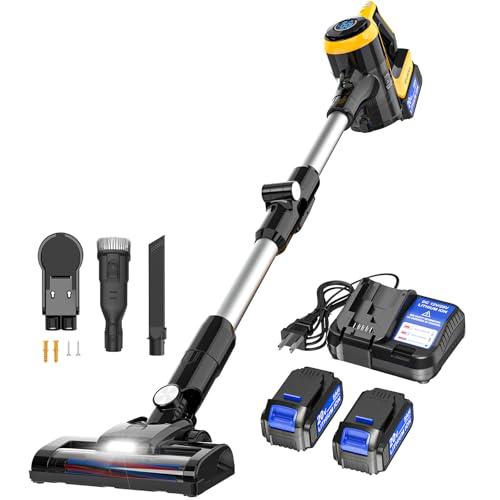 Cordless Stick Vacuum Cleaner for DeWalt Battery, 350W Brushless Motor, 30KPa Suction, 6-in-1 180° Bendable Wand, Smart Screen 2x5AH Batteries & Charger – Hardwood Floors, Carpets & Pet Hair Removal