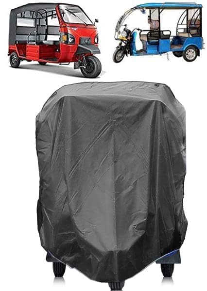 Image of Auto Rickshaw Cover Waterproof | Full Size Weatherproof 3-Wheeler Cover with Elastic Fit & Triple Stitching | Dust, Sun, Rain Protection for Electric & Petrol E-Rickshaw (Grey)