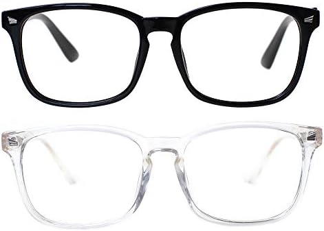 JOSCHOO Blue Mild Blocking Glasses Ladies Males 2 Pack Spring Hinges Pc Gaming Glasses Anti Eye Pressure Readers (Black Clear)