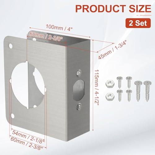 PATIKIL Door Reinforcement Plate, 2 Set Doors Reinforce Repair for 1-3/4" Thick Door 4-1/2" Size Door Knob Lock Latch Deadbolt Cover Plate Home Security, Silver by PATIKIL - Image 2