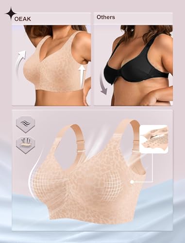 Image of OEAK Womens Wireless Jelly Bras Plus Size Support Push Up Comfortable Bra | no underwire,full coverage,for large breast,minimizer bra,seamless,tshirt bras,everyday bra