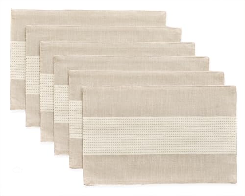 Wracra Linen Placemats, 12 x 18 Inch Set of 6 Placemats, Farmhouse Macrame Place Mats for Kitchen Table and Heat Resistant-Hemstitch Light Coffee 6PCS