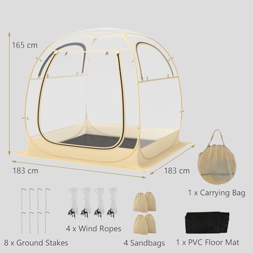 TANGZON Pop up Bubble Tent, Weatherproof Instant Sports Tent with Carrying Bag, Floor Mat, Portable Outdoor Clear Shelter for Events Fishing Camping Cheering (183 x 183 x 165 cm) - Image 6
