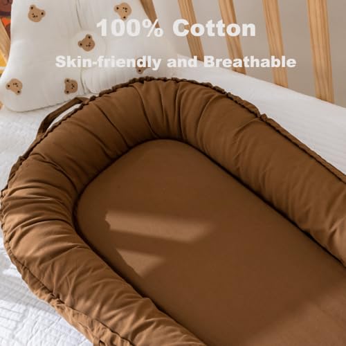 Image of Infant Lounger, Baby Nest Cover for Baby Girls & Boys, Newborn Essentials for Baby 0-18 Months, 100% Cotton Breathable (Golden Brown2)