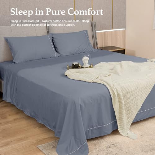 sunflower Extra Deep Pocket Queen Sheet Sets Fits 18"-24" in Deep Mattress -100% Cotton Queen Sheet Set, Stone Blue Hotel Luxury Soft Breathable Sheet Sets for Queen Bed Deep Pocket by sunflower - Image 7