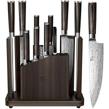 SYOKAMI 15-Piece Kitchen Knife Set with Magnetic Block, New for 2026, Detachable Steak Knife Block for Table Service, Built-In Sharpener, Wood Handle, Damascus Pattern, Housewarming Gifts