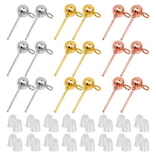 600Pcs Ball Post Earring Studs Set For Jewelry Making,300Pcs Earring Studs Ball Ear Pin Ball Post Earrings With Loop With 300Pcs Rubber Earring Back Replacements For Diy Jewelry Making Findings #TOP2