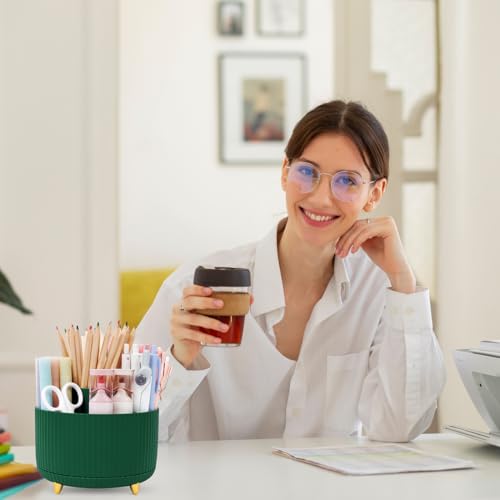 Image of SKYDUE 360 Degree Rotating Desk Organizer, Dual-Purpose Pencil Pen Holder, 5 Slots, Art Supplies, Pencil Cup for Office, School, Home
