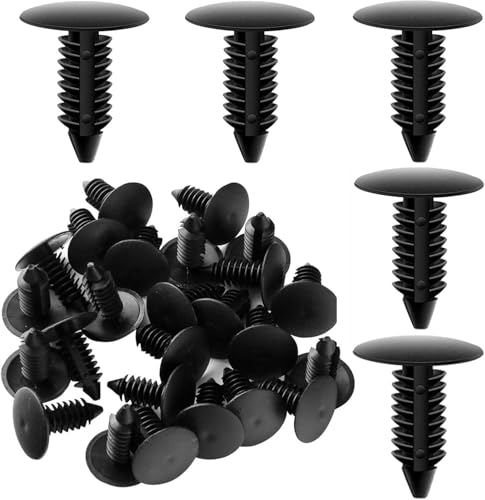 ANBOO 100 Clips de Fixation Voiture Universels Noirs,Rivet Clips Plastique pour Panneaux de Portes, Ailes et Pare-Chocs de Voitures