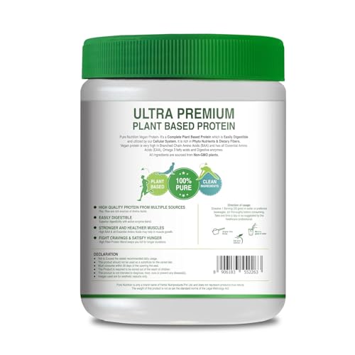 Image of Pure Nutrition Plant Protein Powder for Men, Women (Cranberry Crush) - 500g, With Shaker (650ml) | Pea & Brown Rice Protein with Omega3, BCAA & Digestive Enzymes | Muscle Growth & Strength