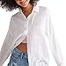 Aeropostale Women's Long Sleeve Gauzy Oversized Shirt, Bleach, Large