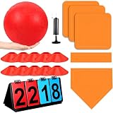 Jenaai 18 Pcs Sports Kickball Set Includes Playground Ball 5 Rubber Bases Ball Pump Scoreboard Net Bag 10 Foul Line Cones for Adults Playground Backyard Game(10 Inch,Orange)