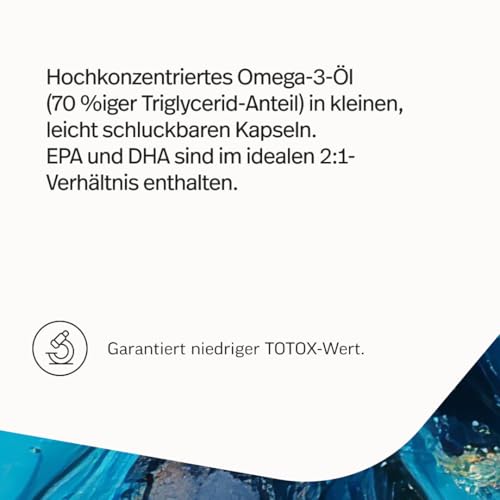 edubily® Omega-3 Fischölkapseln - 70% Omega 3-Gehalt - Kleine EPA DHA Kapseln in pharmazeutischer Qualität aus nachhaltigem Wildfang (90 Kapseln)