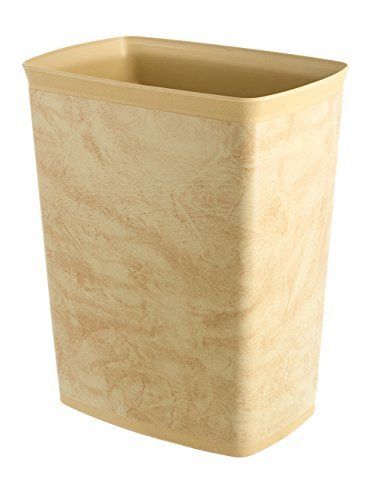 bennett plasbin trash can, small office plastic wastebasket, leatherette finish modern home décor, rectangle shape (beige)