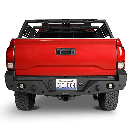 Image of Hooke Road Tacoma Rear Bumper w /2 x18W LED Lights for 3rd Gen Toyota Tacoma 2016 2017 2018 2019 2020 2021 2022 2023