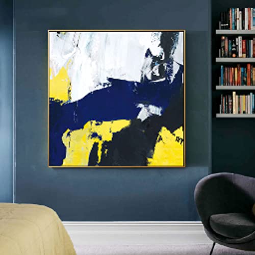 Toile abstraite bleu jaune blanc expressive pour créer une ambiance sereine chez soi