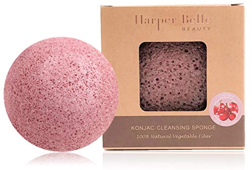 Harper Belle Beauty Organic Konjac Facial & Body Cleansing Sponge | Natural & Gentle Exfoliant | Cherry Blossom for Normal & Combination Skin