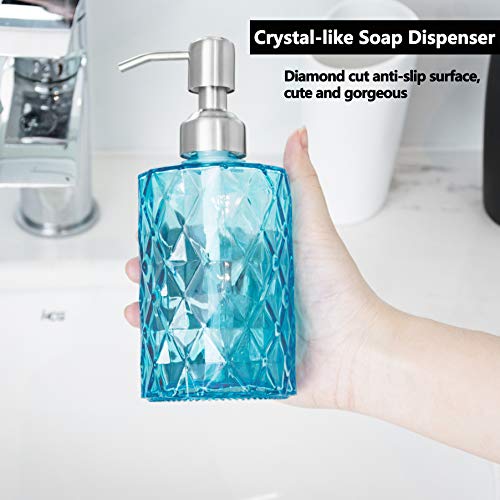 Easy-Tang Soap Dispenser for Kitchen, Bathroom - Refillable Wash Hand Liquid Clear Glass Bottle, Colored Jar with Stainless Steel Pump, Ideal for Dish Detergent, Essential Oil, Shampoo Lotion (Blue) - Thumbnail 4