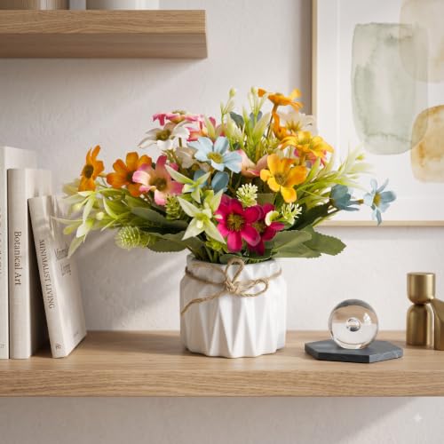 Image of Dekorly Artificial Lavender Plant in White Pot, 18cm - Realistic Faux Flower Arrangement for Home & Office Decor (Set of 1) (1, Gerbera Daisy Flower)