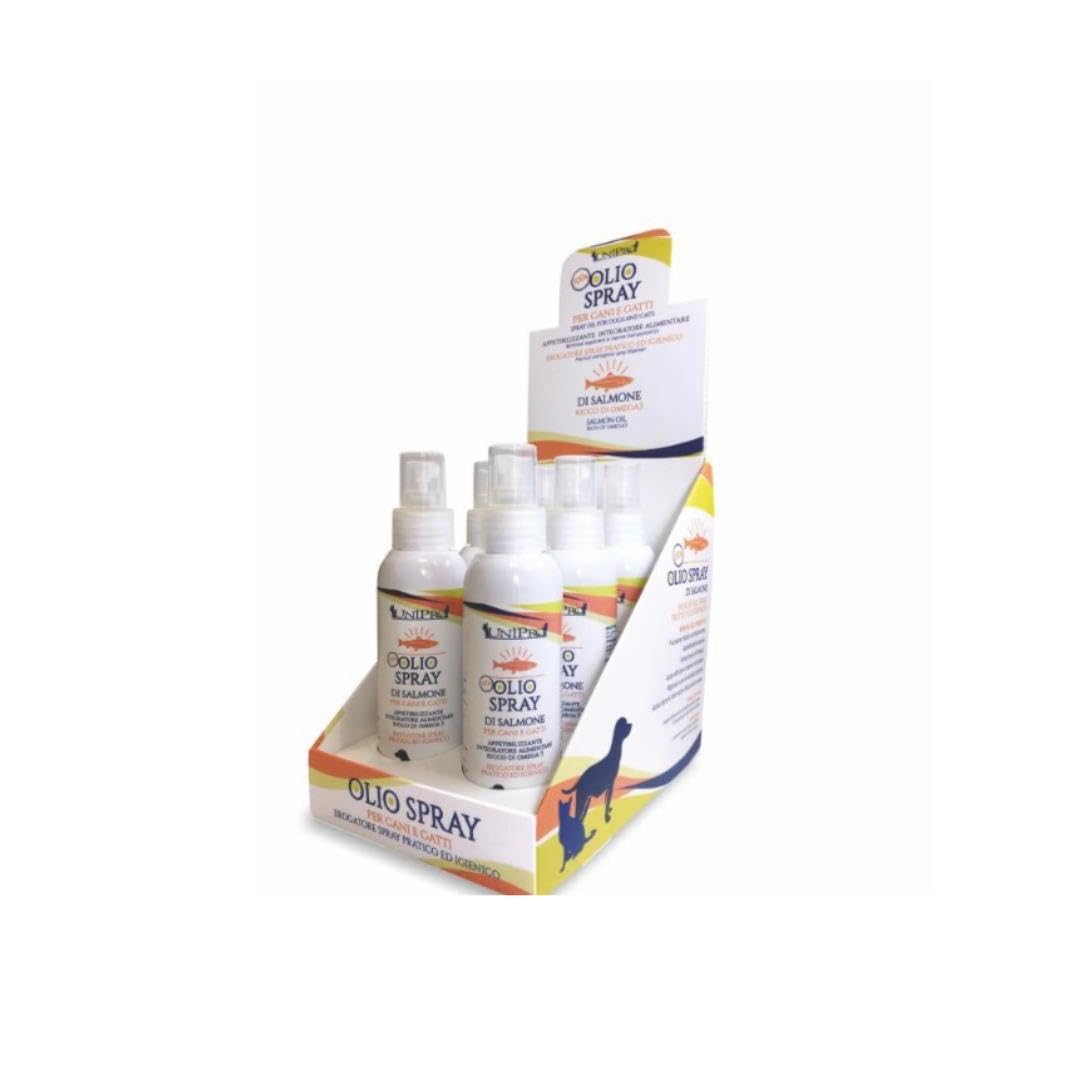 Olio Spray Salmone Appetizzante per Cani e Gatti, alimento per cani e gatti adulti e cuccioli di tutte le razze con poco appetito | 1 flacone da 125ml.