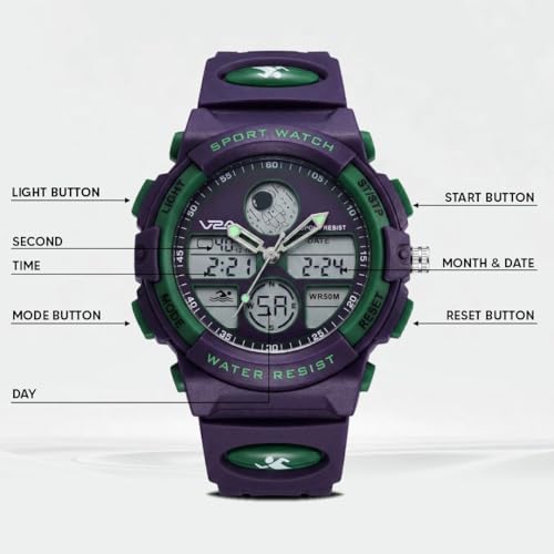 Image of V2A Nova Pro Kids Watch for Boys Age 8-14 | 44mm Analog Digital Sports Watch | Alarm Stopwatch Backlight | TPU Strap | 30M Water Resistant | School & Birthday Gift | Gift for Boy