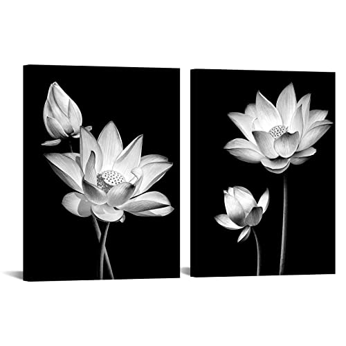 Artsbay Lotus Flower Wall Art Black & White Flower Canvas