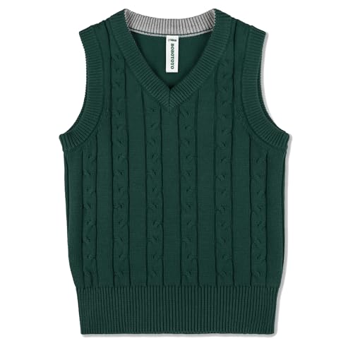BOBOYOYO Boys Sweater Vest Unisex Cable Knit 100% Cotton Toddler Uniform Vest for Little Big Childrens Kids Teenage Girls
