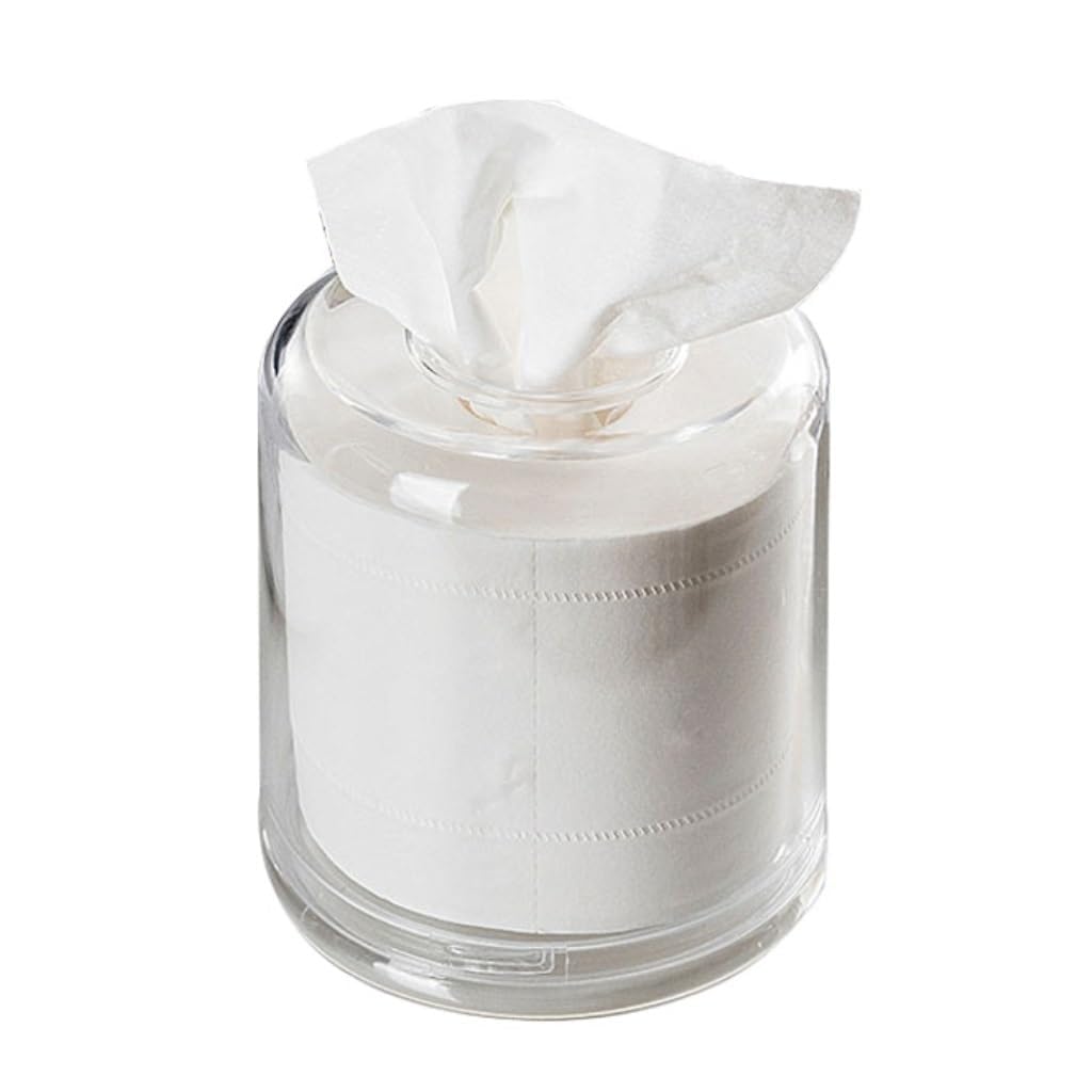 MOMENT Tissue Box Round - Acrylic Round Transparent Tissue Box Holder Case Dispenser for Bathroom Vanity Countertop, Bedroom Dresser, Office Desk or Night Stand Table