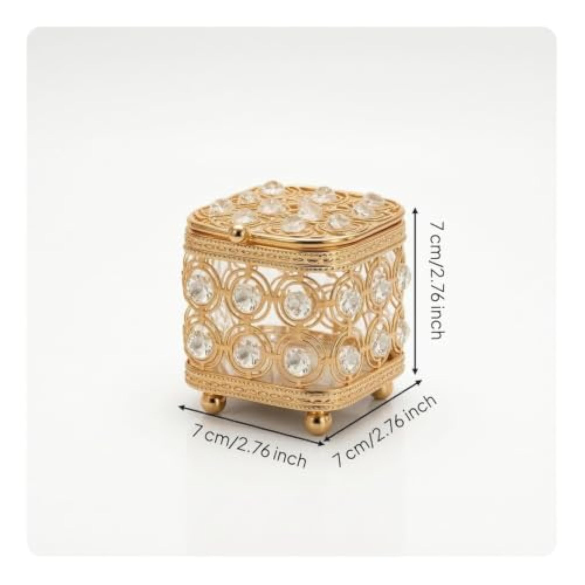 Gold-Tone Decorative Jewelry Box with Crystal Embellishments