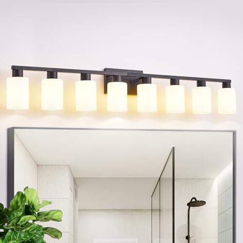 8 Light Bathroom Vanity Light, Black 8-Light Bathroom Light Fixtures,