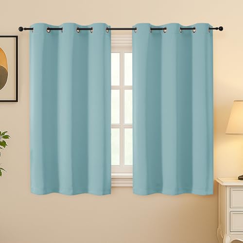 Image of Simplebrand Aqua Room Darkening Curtains for Bedroom 45 Inches Long 2 Panels Set, Sunlight Blocking Curtains for Small Windows, Grommet Energy Saving Thermal Insulated Short Drapes, 40Wx45L