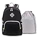 STARCARE 25L Lightweight Packable Backpack Travel Hiking Daypack for Men and Women, Water Repellent Nylon Cloth and Durable Accessories, with a Drawstring Bag. (Black)