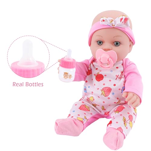 VAWMJOT 12 Inch Baby Doll with Carrier Play Set and Clothes,Reborn Baby Doll Accessories with Bottles,Pacifiers,Diapers - Thumbnail 5