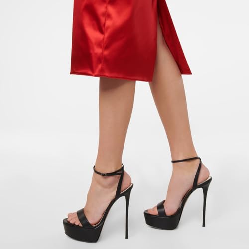 Pazzion Women Stilettos Super High Heels Sandals Open Toe Platform Ankle Strap Pumps Fashion Event Shoes Size 4-16 US4