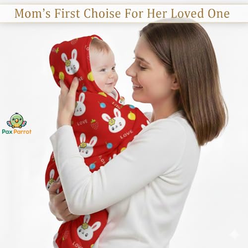 Image of Ultra-Soft Baby Hooded Blanket | Newborn Baby Wrapping | Coral Fleece Material Hypoallergenic | Towel Cum Blanket with Teddy Design (0-3Years) (Red)