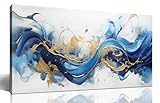 AUUZAIUA Abstract Canvas Wall Art for Living Room Blue and Gold Fluid Wave Pictures Modern Artwork for Bedroom Office Canvas Prints 20x40 Inches