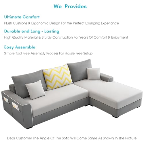 Image of Casaliving Afie RHS 4 Seater L-Shape Sofa Set with 2 Puffy for Living Room (Grey & Dark Grey Colour) Premium Fabric Sofa Set