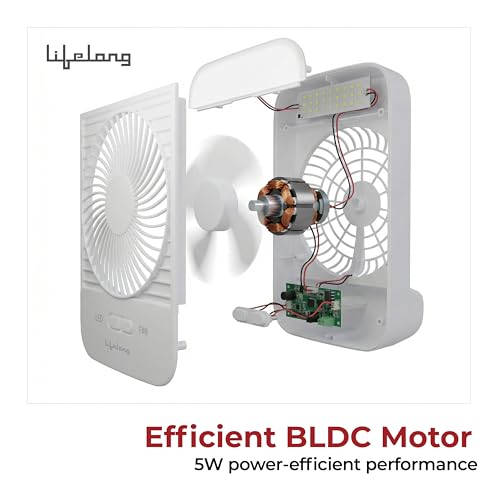 Image of Lifelong Portable Mini Fan with LED Light | 3 Speed Settings, 2800 RPM | Built-In LED Light with 3 Light Modes | 5W BLDC Motor, 2000mAh Battery | Type-C Rechargeable | Compact & Travel-Friendly Design