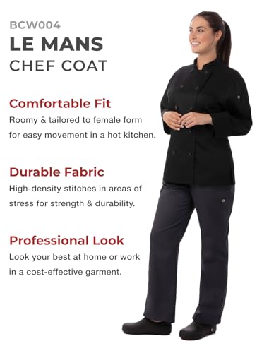 Chef Works Women\'s Le Mans Chef Coat, Black, X-Large - Thumbnail 3