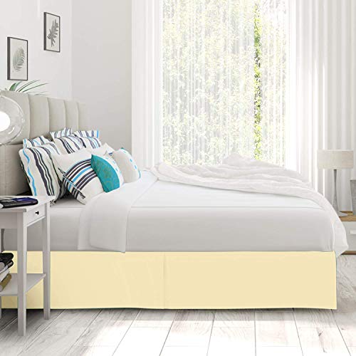 Ultra Soft Tailored Box Pleated Custard Mallow Yellow Bed Skirt 21'' Drop 54” X 75” Egyptian Cotton 1000 Series Hotel Quality Split Corner Full Bed Skirt Wrinkle & Fade Resistant Bed Cover Skirt #TOP3