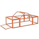 PawHut Conejera Exterior de Madera 180x90x48 cm Jaulas para Conejos Grande Casa para Animales Pequeños con 3 Puertas y Alambre de Metal Natural