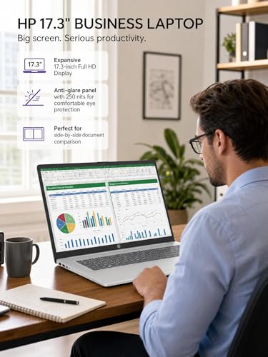 Image of HP 17.3 inch FHD Business Laptop (2026), Intel 10-Core i5-1334U (Up to 4.6 GHz), 32GB RAM, 1TB NVMe SSD, Backlit Keyboard, Fingerprint Reader, Wi-Fi 6, Windows 11 Pro, Natural Silver