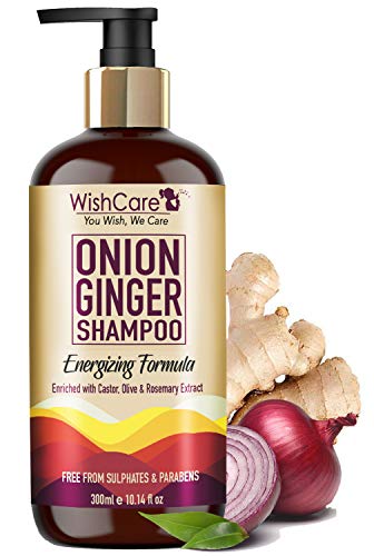 WishCare Onion Ginger Shampoo - Energizing Formula - Free from Mineral Oils, Sulphates & Parabens - For All Hair Types - 300 Ml