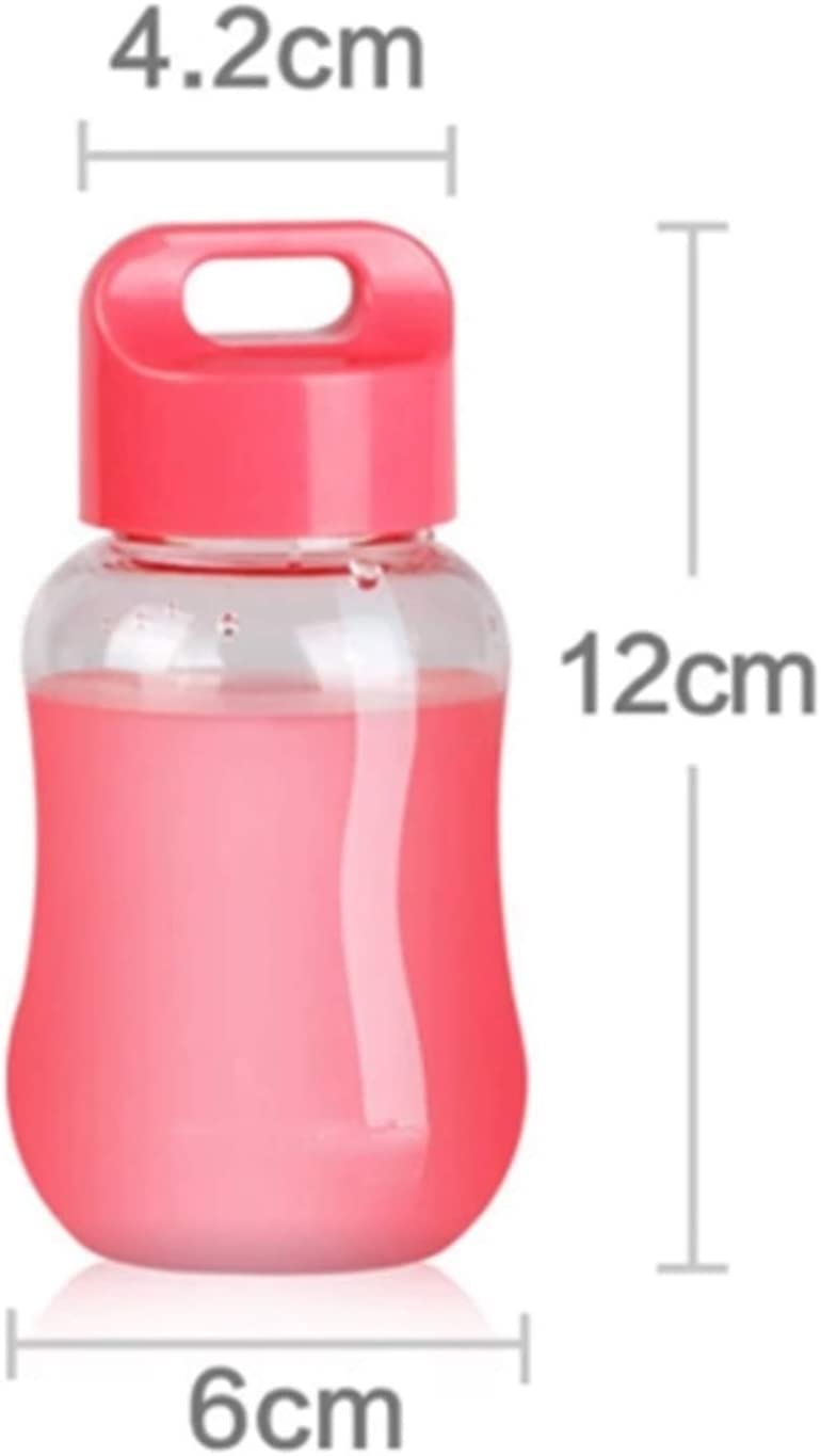 Mini botella de agua de dibujos animados Plástico Mis niños Botella de bebida de cristal Deportes portátiles Coctelera de proteína Cuerda de estudiante Taza de mano 180ML (Color: Púrpura) (Rosa)