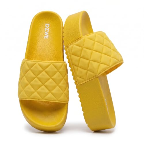DZWE Platform Sandals Women Quilted Slide, Summer Sandals for Women Open Toe, Beach Sandals Cushioned Chunky Sole, Summer Shoes for Women Casual Wedge Style