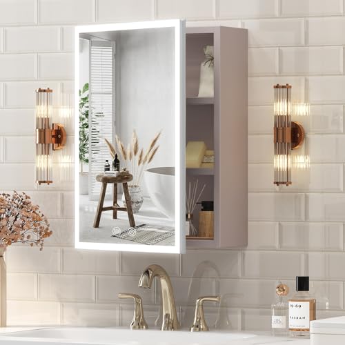 Umeiga White Medicine Cabinet with Lights, Pre-Assembled Bathroom Medicine Cabinets
