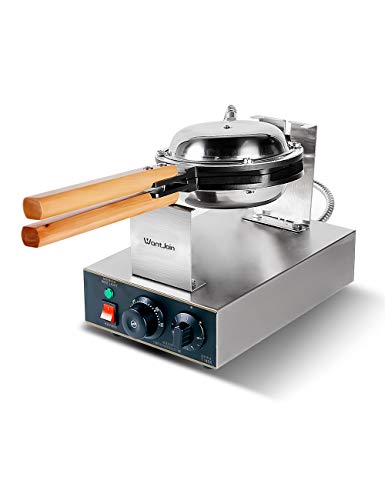 WantJoin Electric Kitchen egg bubble Waffle Maker Professional Rotated Nonstick 110V US Plug (Stainless Steel)