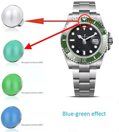 Bezel Insert with Pearl Dot & Blue-Green Lume, Glow in Dark Pip, for Rolex Submariner 116610 114060 .2PCS image 5