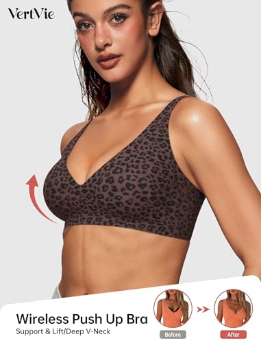 Image of Vertvie Jelly Wireless Bras for Women Push Up Plunge Seamless T-Shirt Bras No Underwire Supportive Full Coverage Bralettes